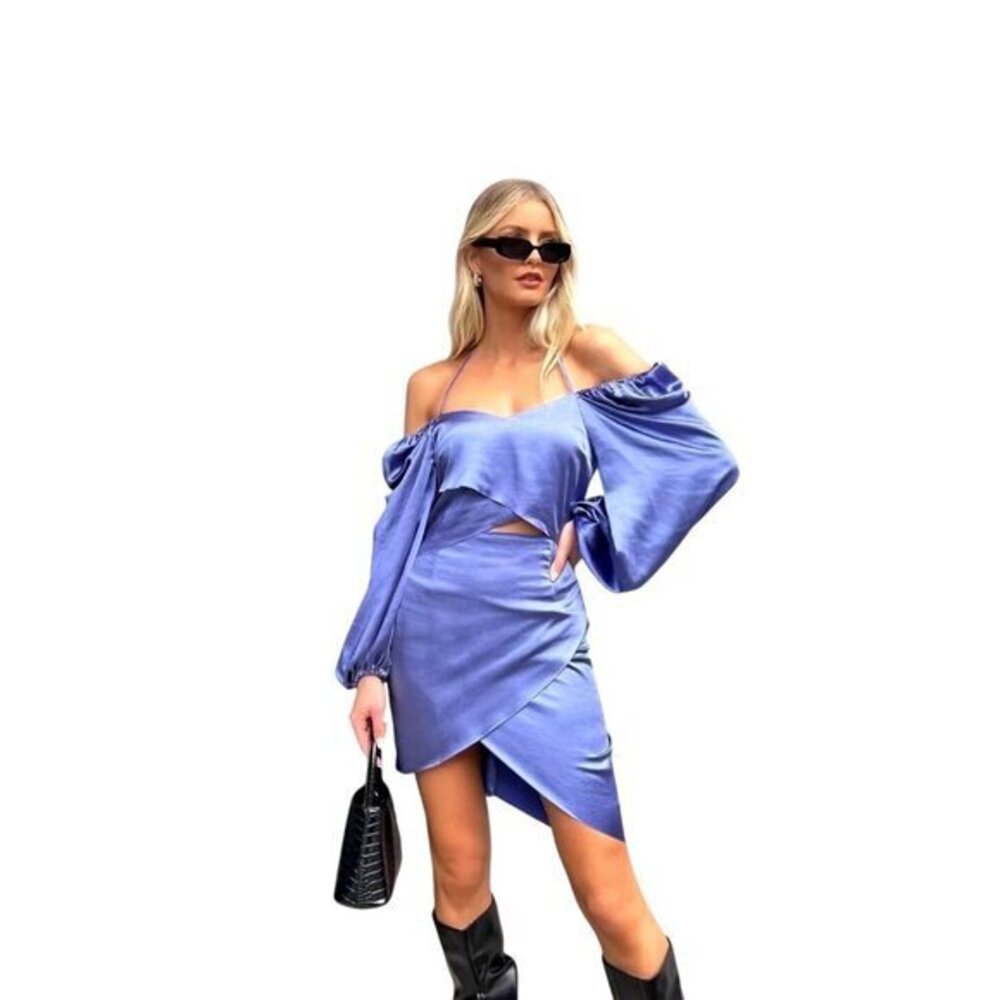 Elliatt Uriel Dress XS Lapis Blue Long Sleeve Puff Shoulder NWT Mini Dress